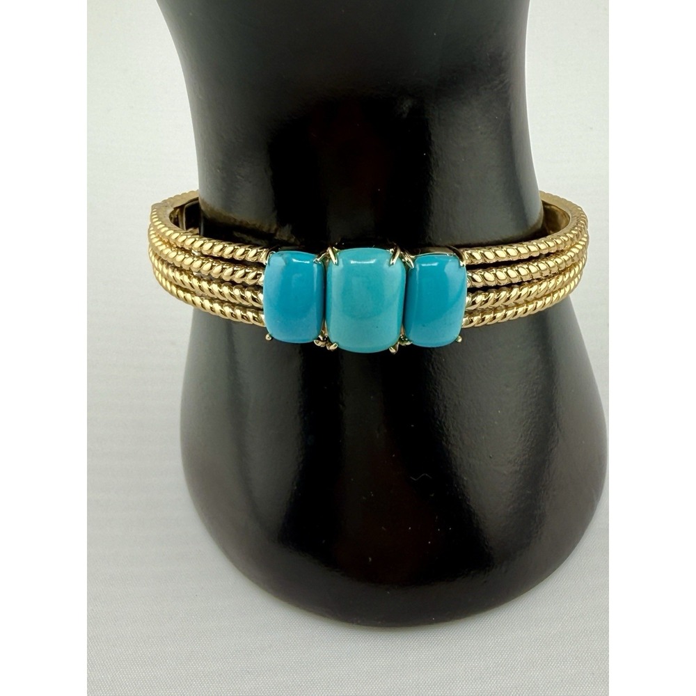 QVC Sleeping‎ Beauty Cabochon Turquoise Gold Plated 925 Sterling Hinged Bracelet